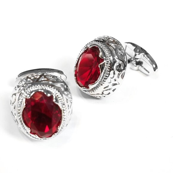NEW - Large Red Crystal Oval Cufflinks